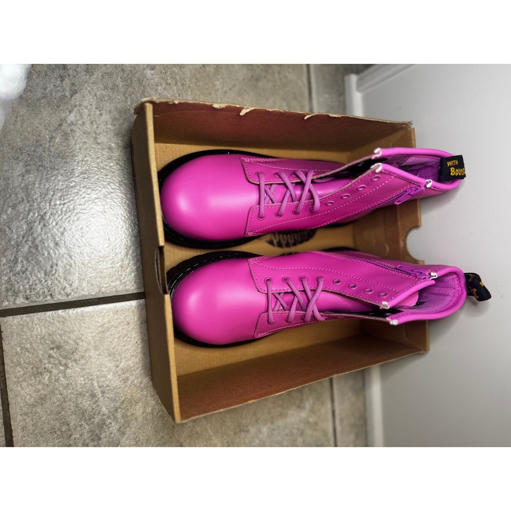 Dr Martens 1460 J Thrift Pink Smooth Leather Combat Boots Side Zip Women Size 5